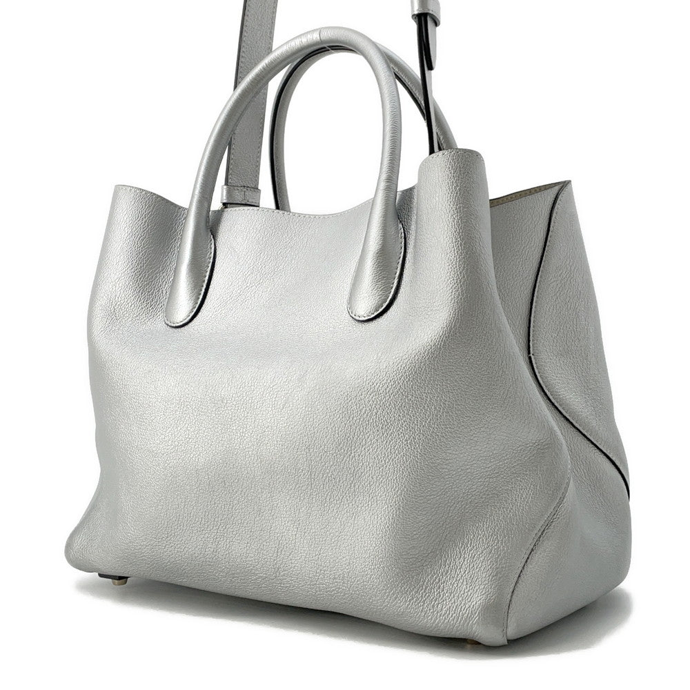 Dior ?Open Bar 2WAY Handbag Silver Leather