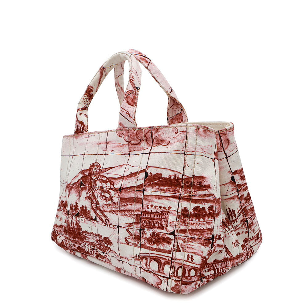 PRADA Canapa Tote Bag White/BordeauxB1872B Canvas