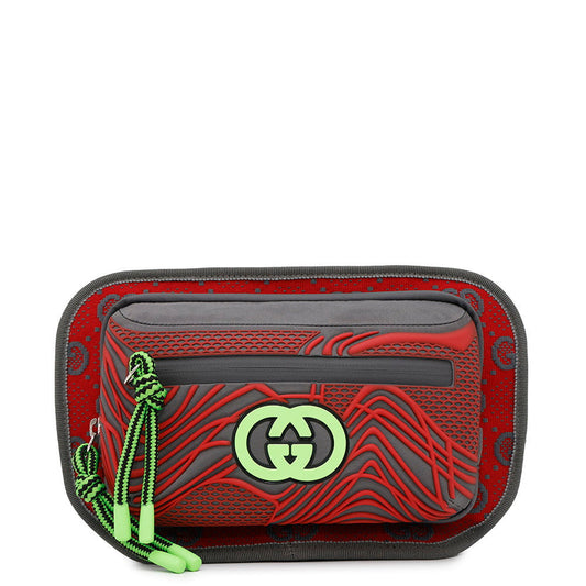 GUCCI ?GG Nylon belt bag Gray/Red/Green752102 Nylon Rubber