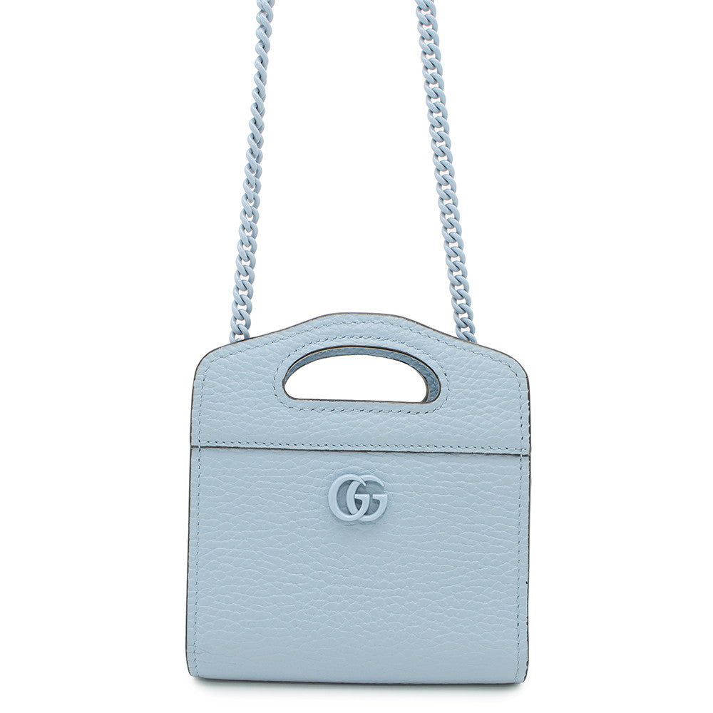GUCCI ?Double G Compact Chain Wallet Light Blue701074 Leather