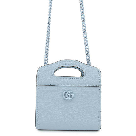 GUCCI ?Double G Compact Chain Wallet Light Blue701074 Leather