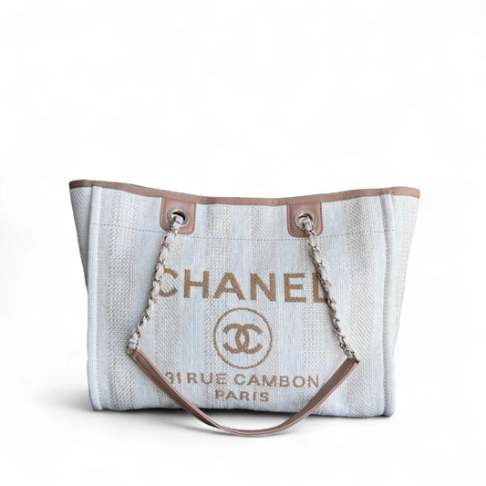 Chanel Deauville Small - Tote Yellow Canvas Silver Hardware 29