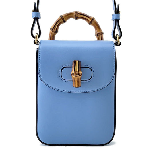 GUCCI Bamboo Mini Backpack Light Blue702106 Leather Bamboo