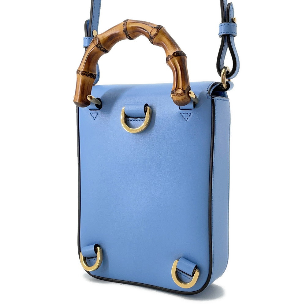 GUCCI Bamboo Mini Backpack Light Blue702106 Leather Bamboo