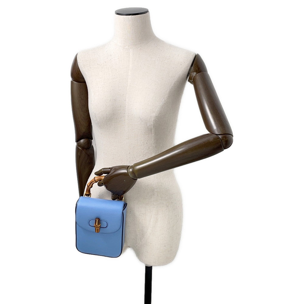 GUCCI Bamboo Mini Backpack Light Blue702106 Leather Bamboo