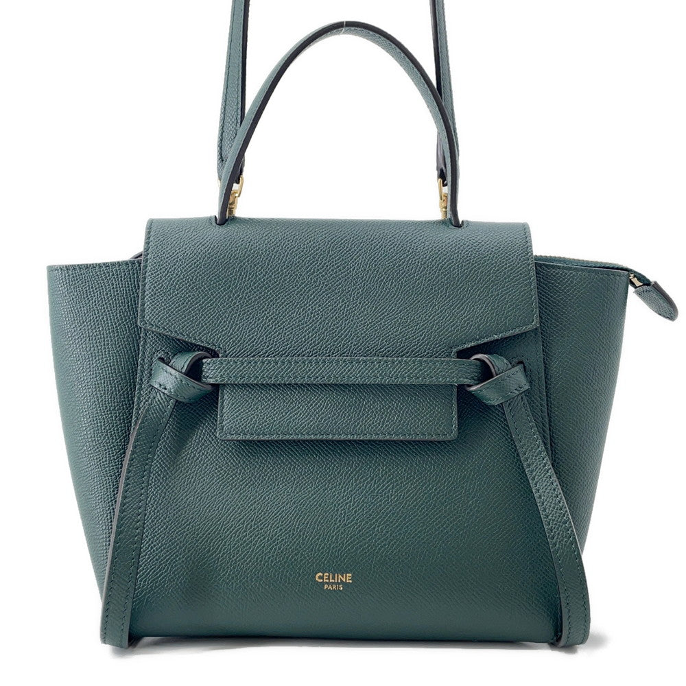 CELINE Belt bag Green Leather Size Nano