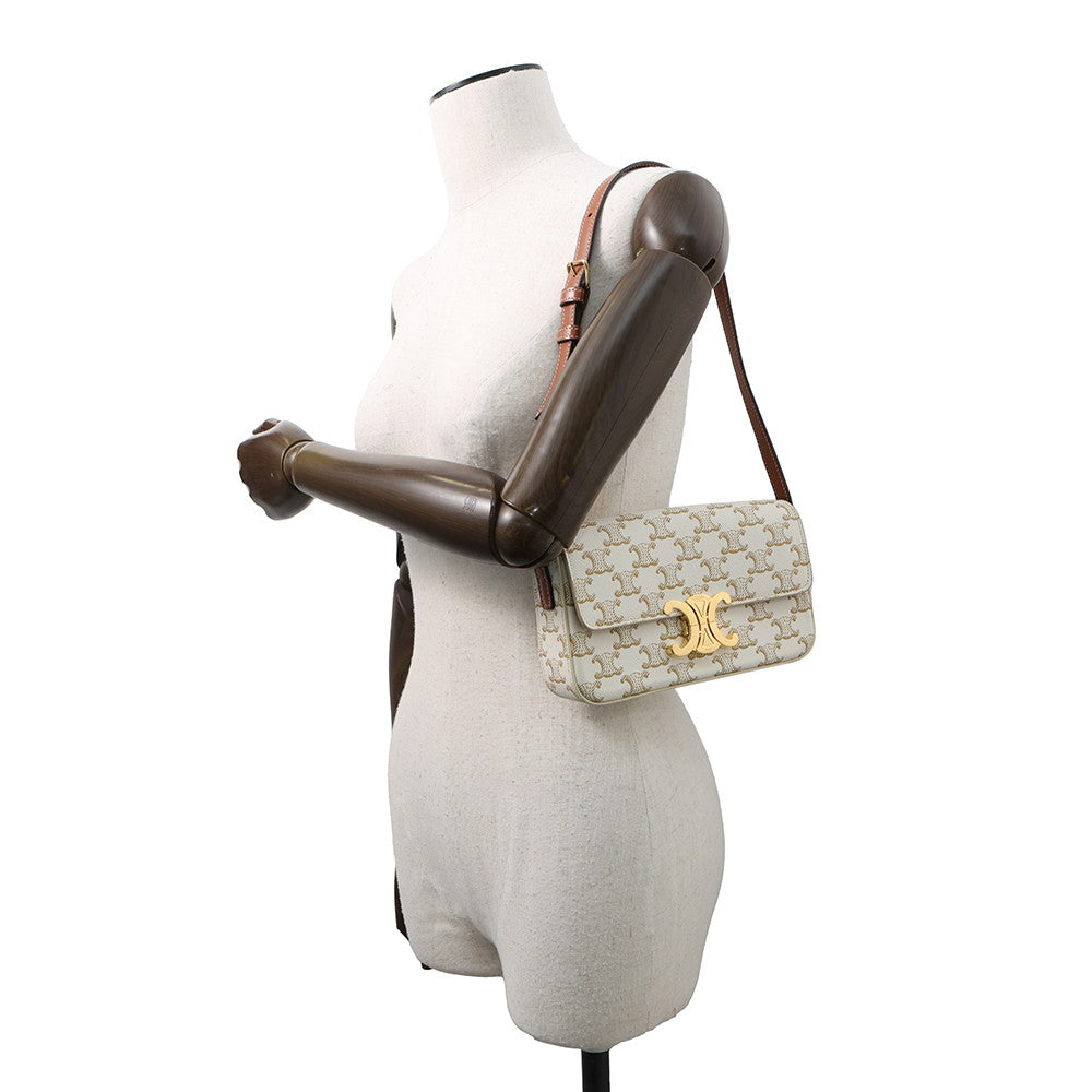 CELINE Claude Triomphe One Shoulder Bag White194142 PVC Calf Leather
