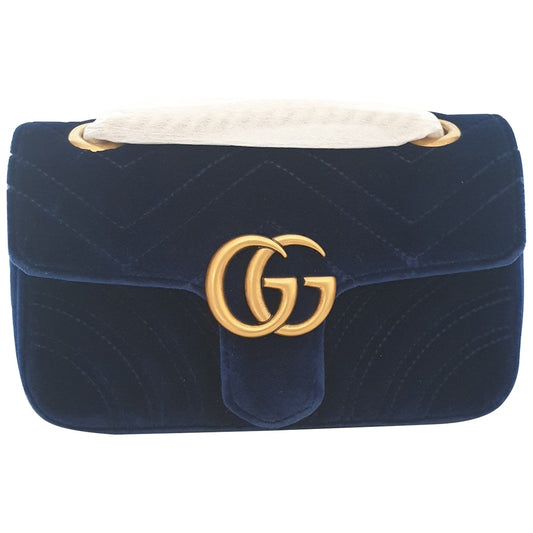 Gucci marmont blue velvet handbag