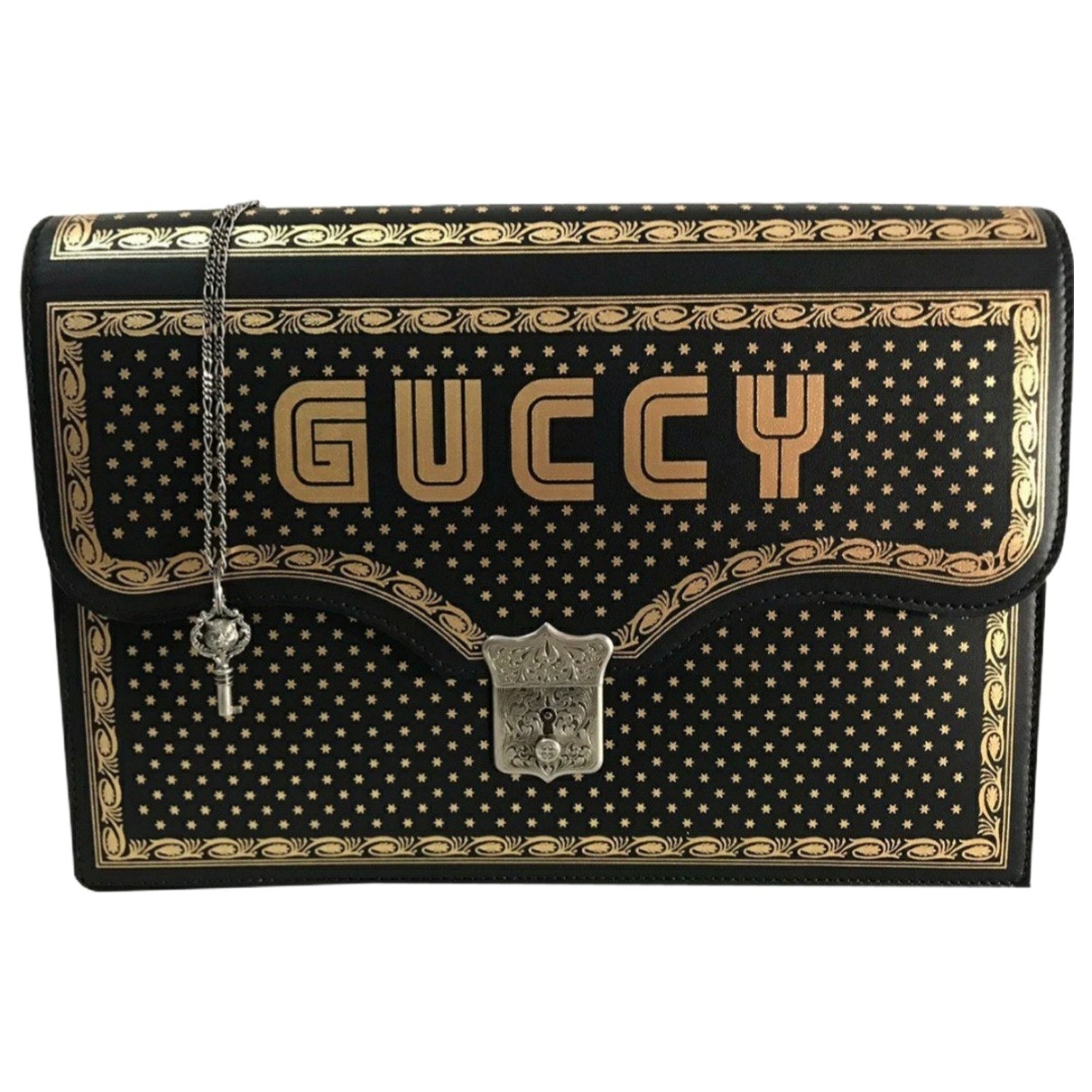 Gucci black leather clutch bag