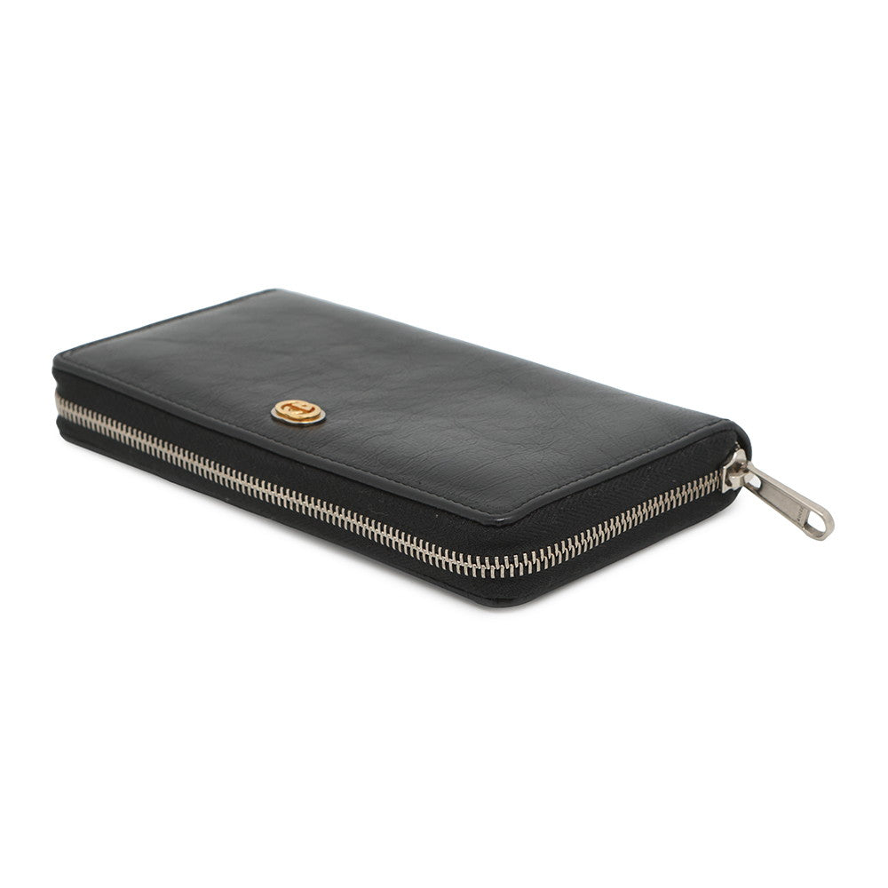 GUCCI ?Interlocking G Zip Around Long Wallet Black575988 Leather
