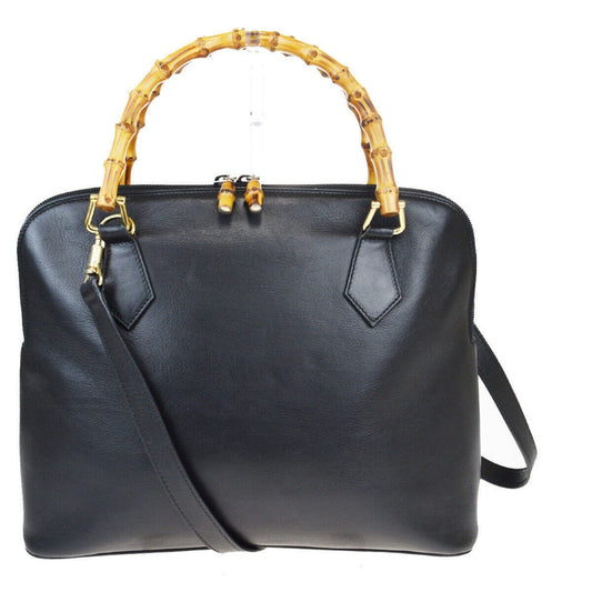 Gucci bamboo black leather handbag