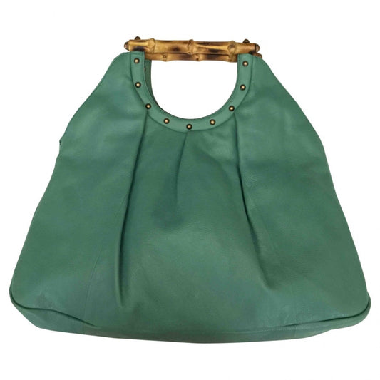 Gucci bamboo turquoise leather handbag