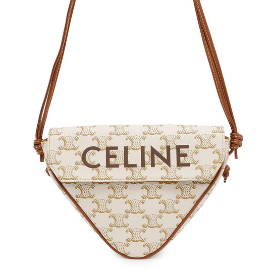 CELINE Triomphe Triangle Shoulder White/Brown195902 PVC Leather Size Mini