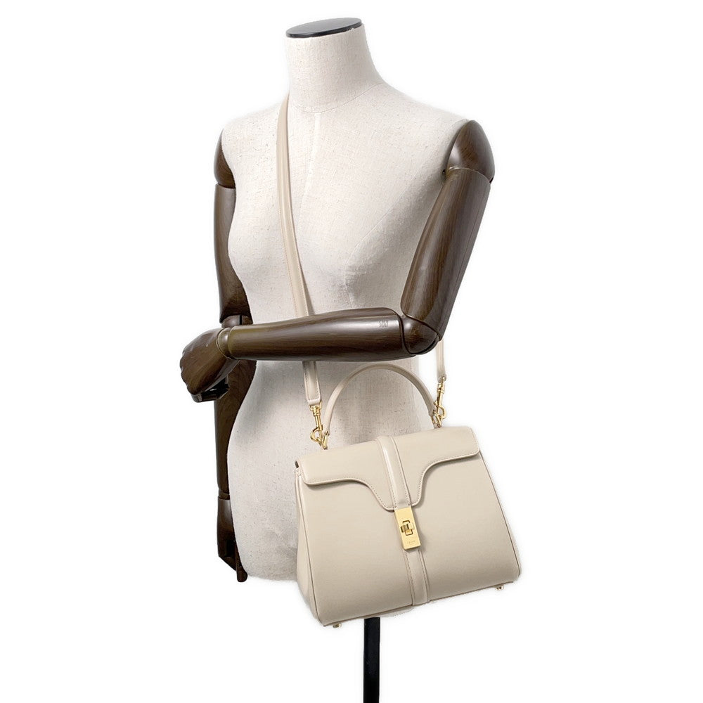 CELINE 16 S ¨ze Shoulder Bag Beige Calf Leather Size Small