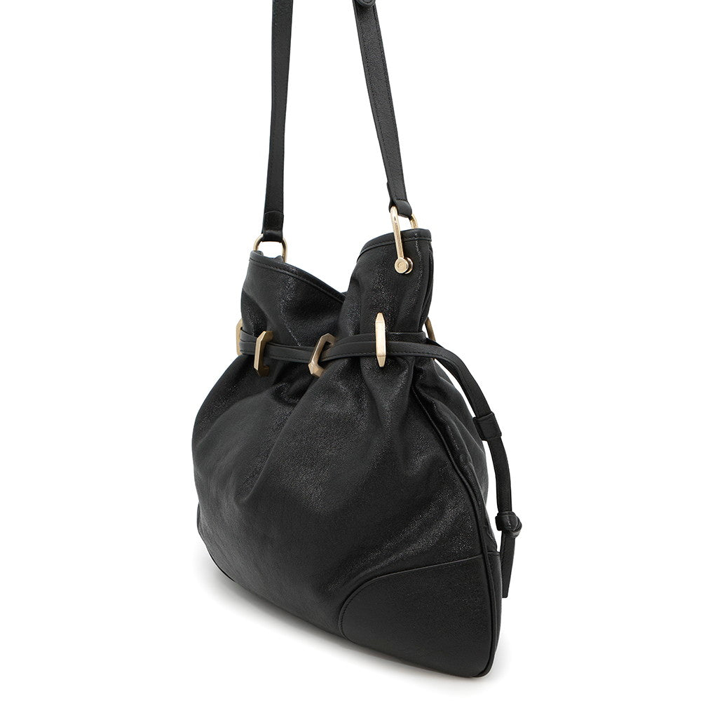 GUCCI ?Horsebit1955 Drawstring Shoulder Bag Black602089 Leather