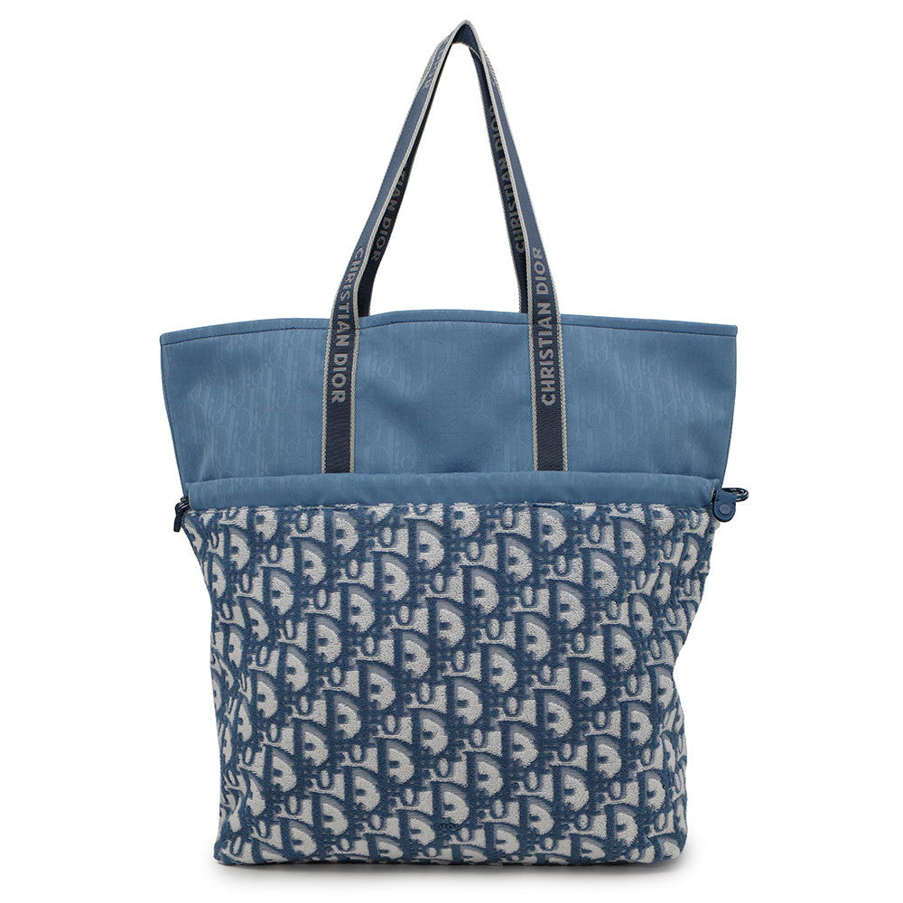 Dior ?Oblique Reversible Tote Bag Light Blue Canvas Pile