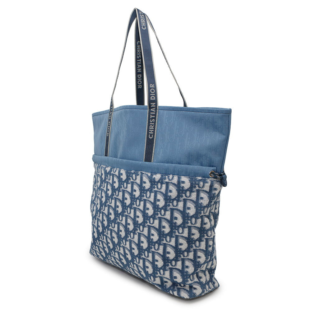 Dior ?Oblique Reversible Tote Bag Light Blue Canvas Pile