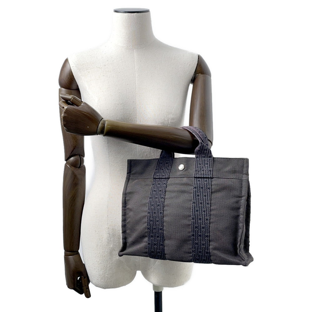HERMES Her Line Tote Gray Nylon Canvas Size PM