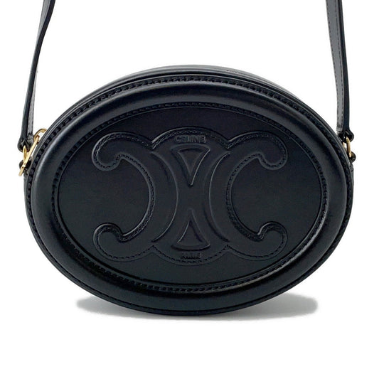 CELINE Oval Purse Cuir Triomphe Shoulder Bag Black10I703 Leather