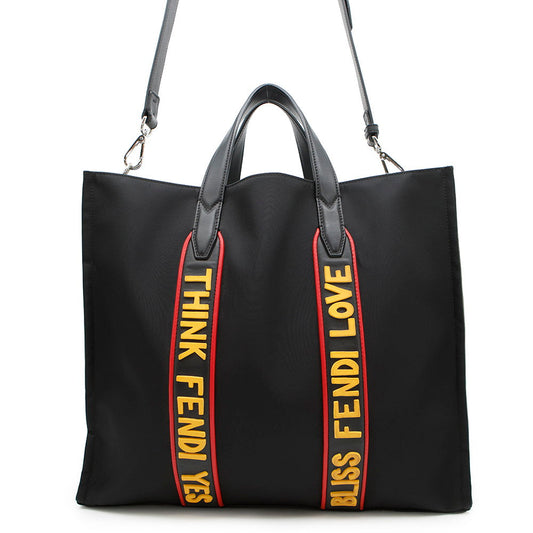 FENDI ?2wayTote Bag Black/Khaki7VA390 Nylon Leather