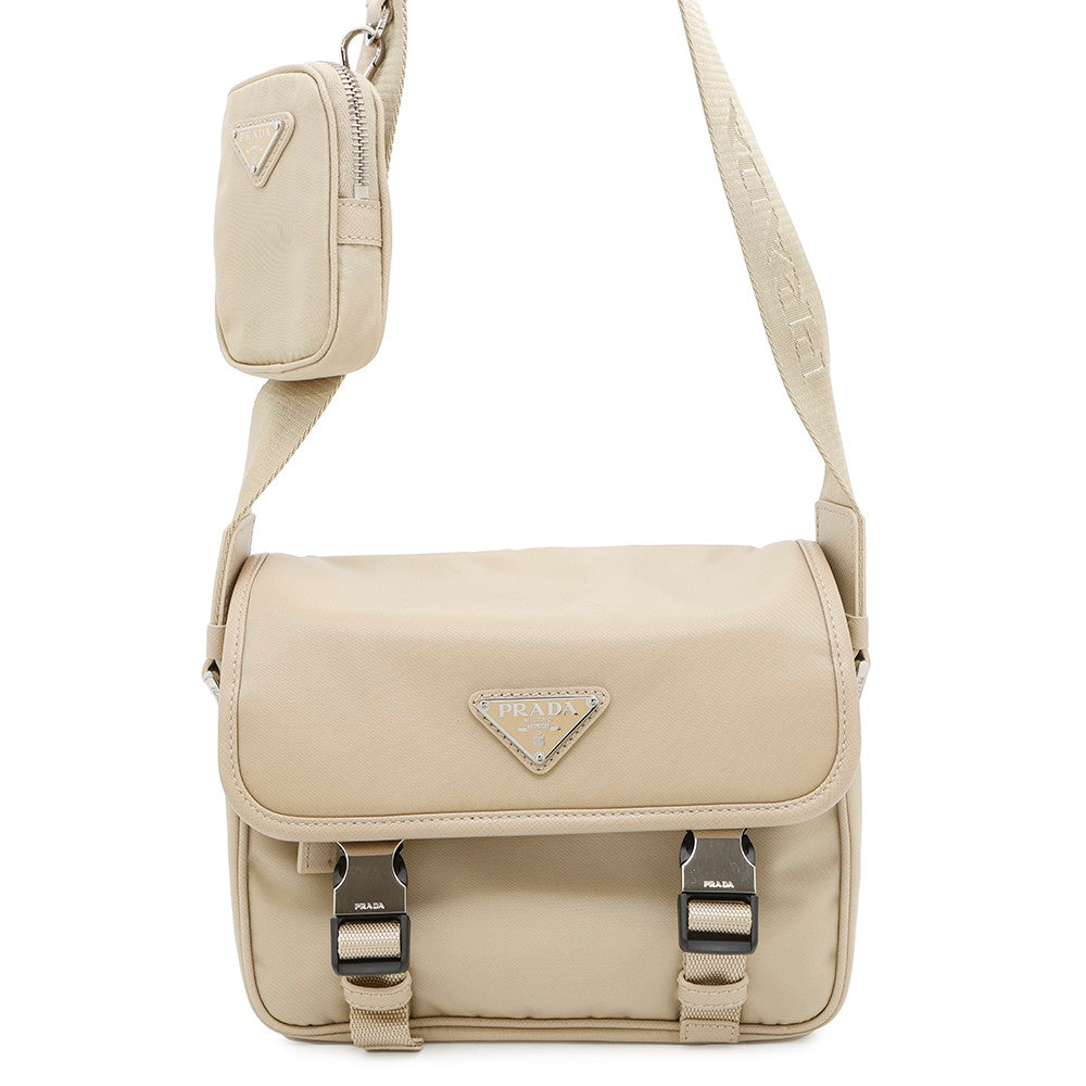 PRADA Re-Nylon xSaffiano Leather Shoulder Bag Beige2VD034 Nylon Leather