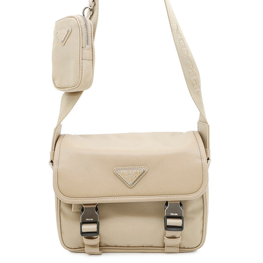 PRADA Re-Nylon xSaffiano Leather Shoulder Bag Beige2VD034 Nylon Leather