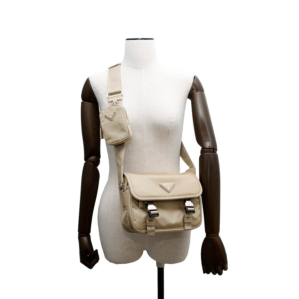 PRADA Re-Nylon xSaffiano Leather Shoulder Bag Beige2VD034 Nylon Leather