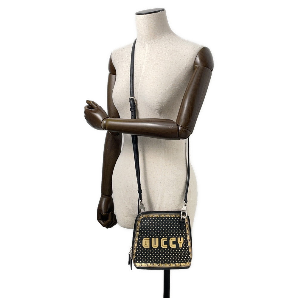 GUCCI GUCCY Print SEGA Collaboration Mini Shoulder Bag Black/Gold511189 Leather