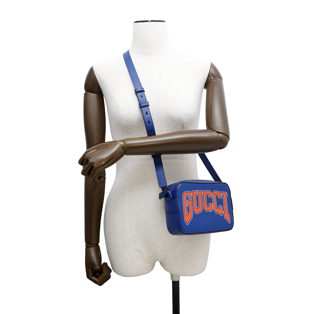 GUCCI Logo Shoulder Bag Blue773190 Leather