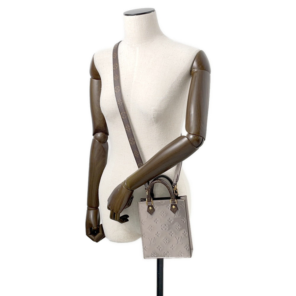 LOUIS VUITTON Petit Sac Plat MetalicTaupe Grey/GrayM90564 Monogram Vernis Leather