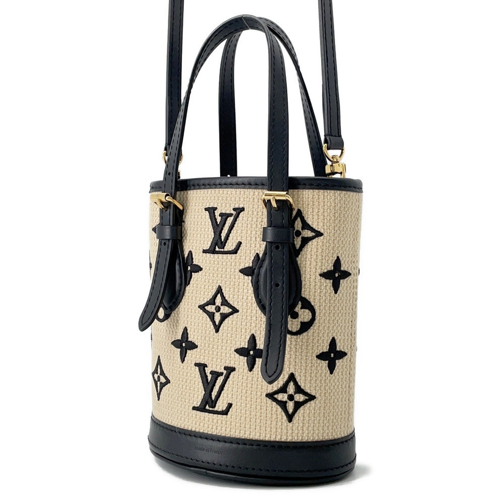 LOUIS VUITTON Nano bucket Beige/NoirM82418 Cotton Leather Size Nano