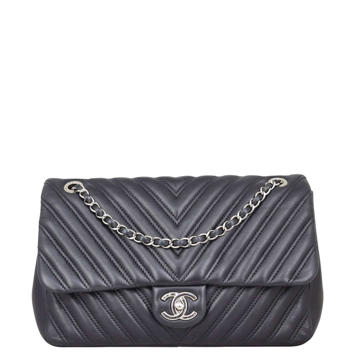 Chanel Chevron Double Stitch Single Flap Jumbo
