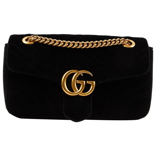Gucci marmont black velvet handbag