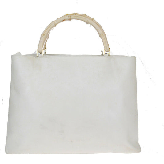 Gucci bamboo white leather handbag