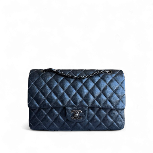 Chanel Classic Flap Medium - Caviar 25CM Quilted Grained Calfskin Dark Gray Silver Hardware Series 20