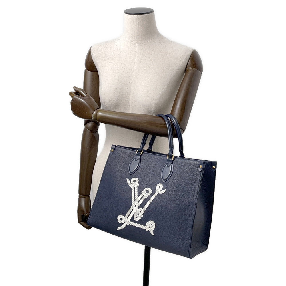 LOUIS VUITTON Onthego MM NavyM24834 Grained Calf Leather Sailor's Knot Nautical Size MM