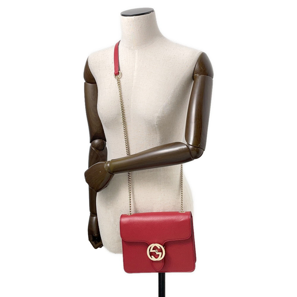 GUCCI Interlocking G ChainShoulder Bag Red510304 Leather