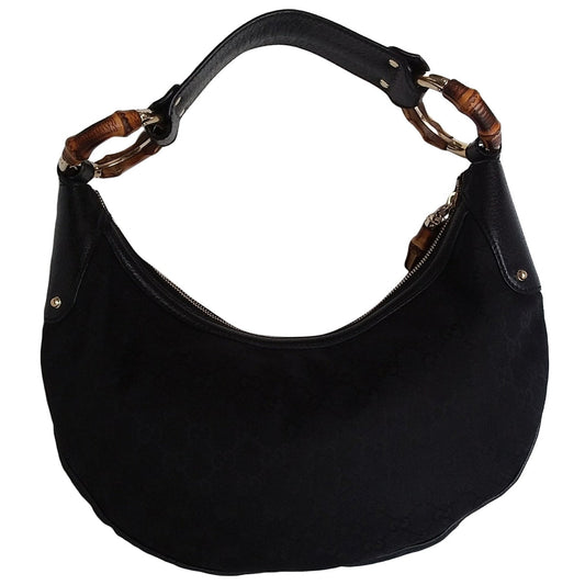 Gucci bamboo black cloth handbag
