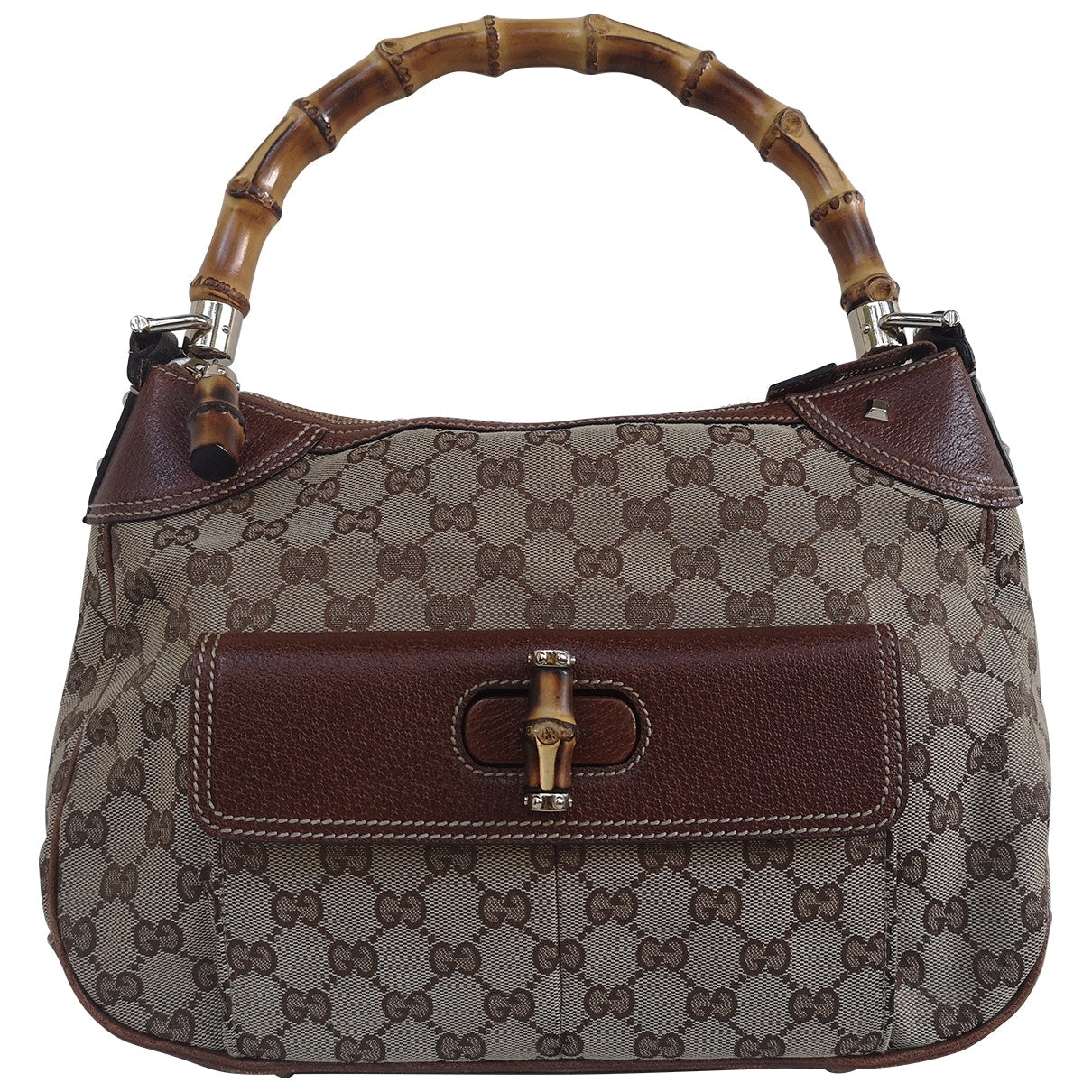 Gucci bamboo brown cloth handbag