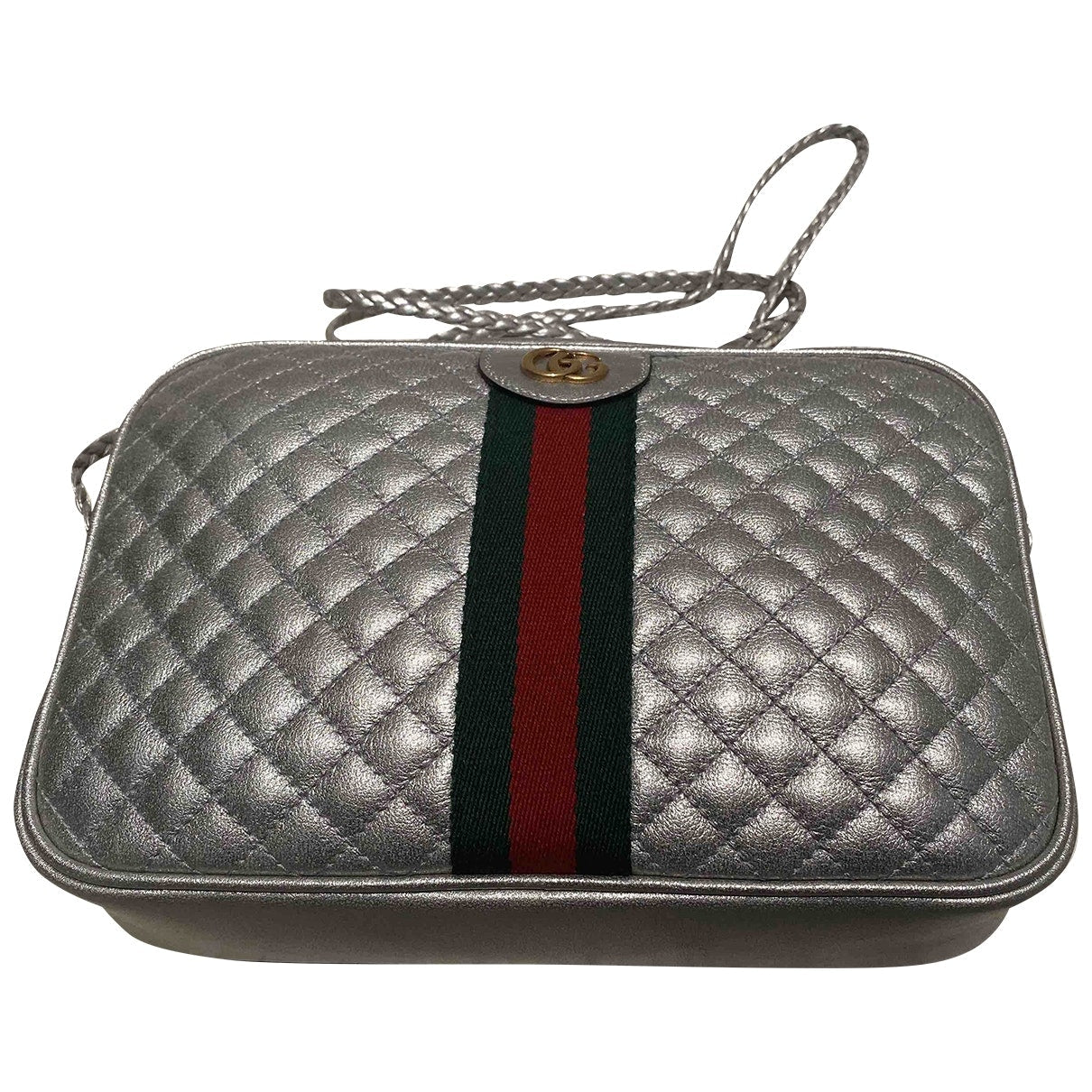 Gucci laminated silver leather handbag