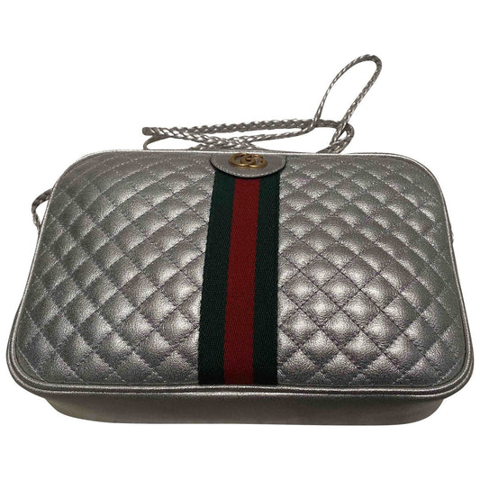 Gucci laminated silver leather handbag