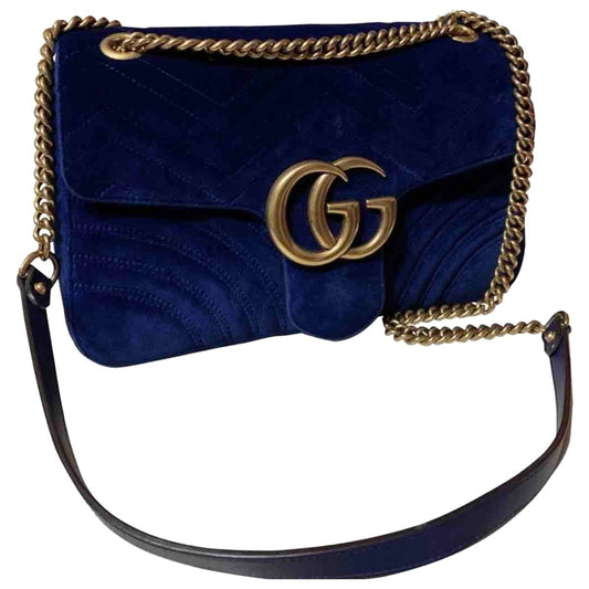 Gucci marmont blue velvet handbag