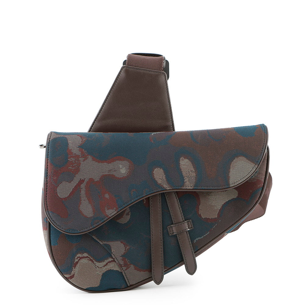 Dior ?Camouflage Saddle Crossbody Bag Bordeaux/Maru color Canvas