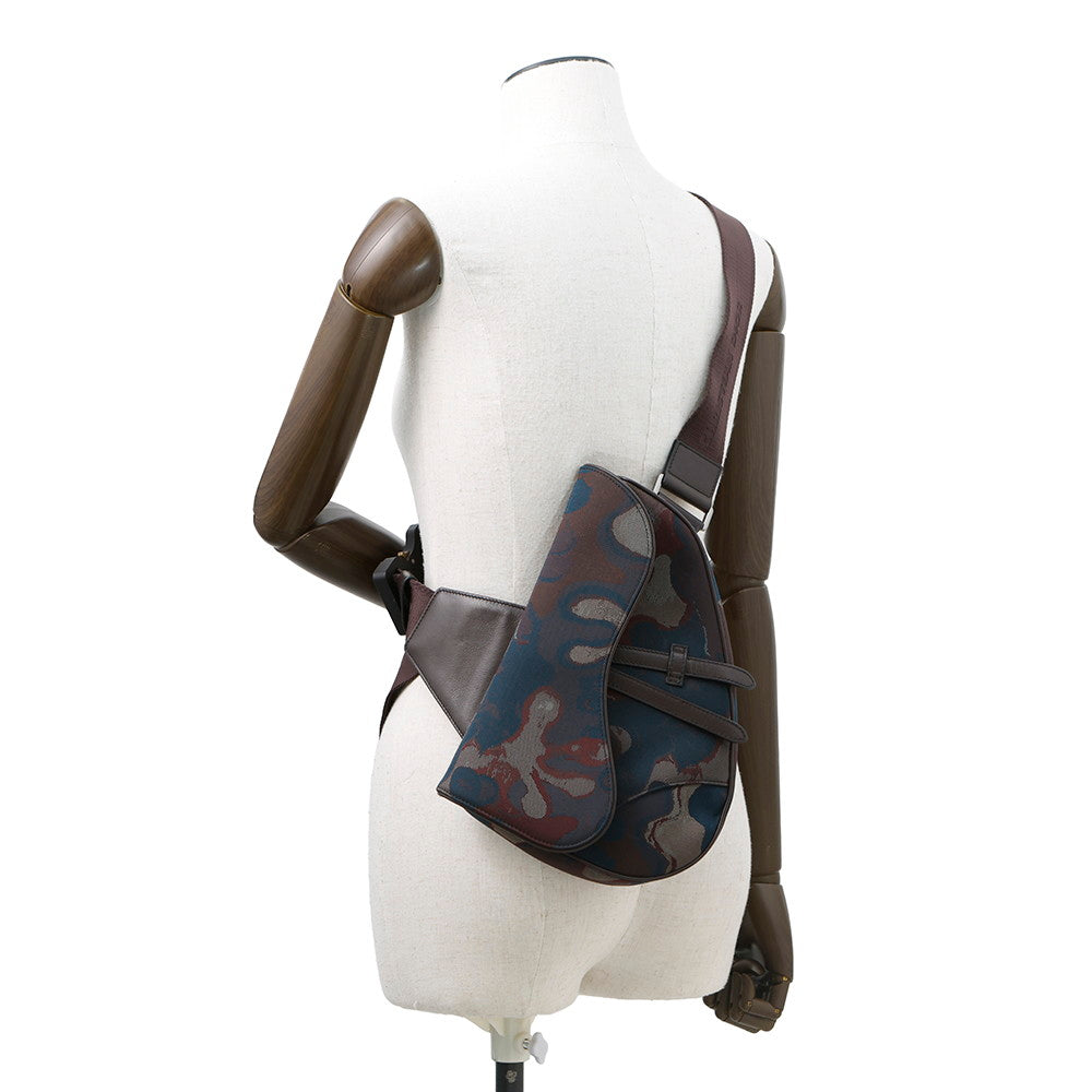 Dior ?Camouflage Saddle Crossbody Bag Bordeaux/Maru color Canvas