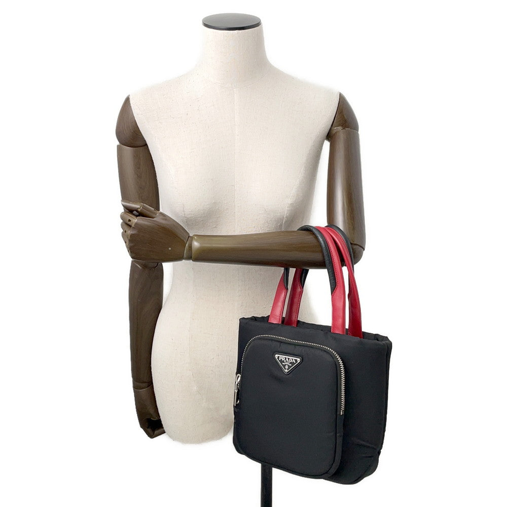PRADA Cargo 2-way Tote Bag Black/Red1BG270 Nylon Leather Size Small