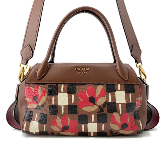 PRADA Bowling 2-way Handbag Brown/Multicolor1BB030 Leather PVC