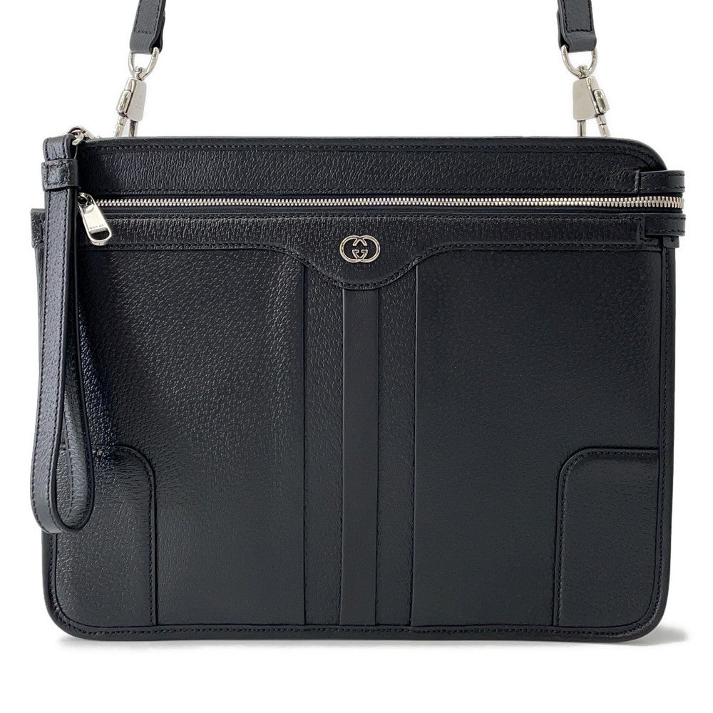 GUCCI Interlocking G Messenger Bag Black735111 Leather