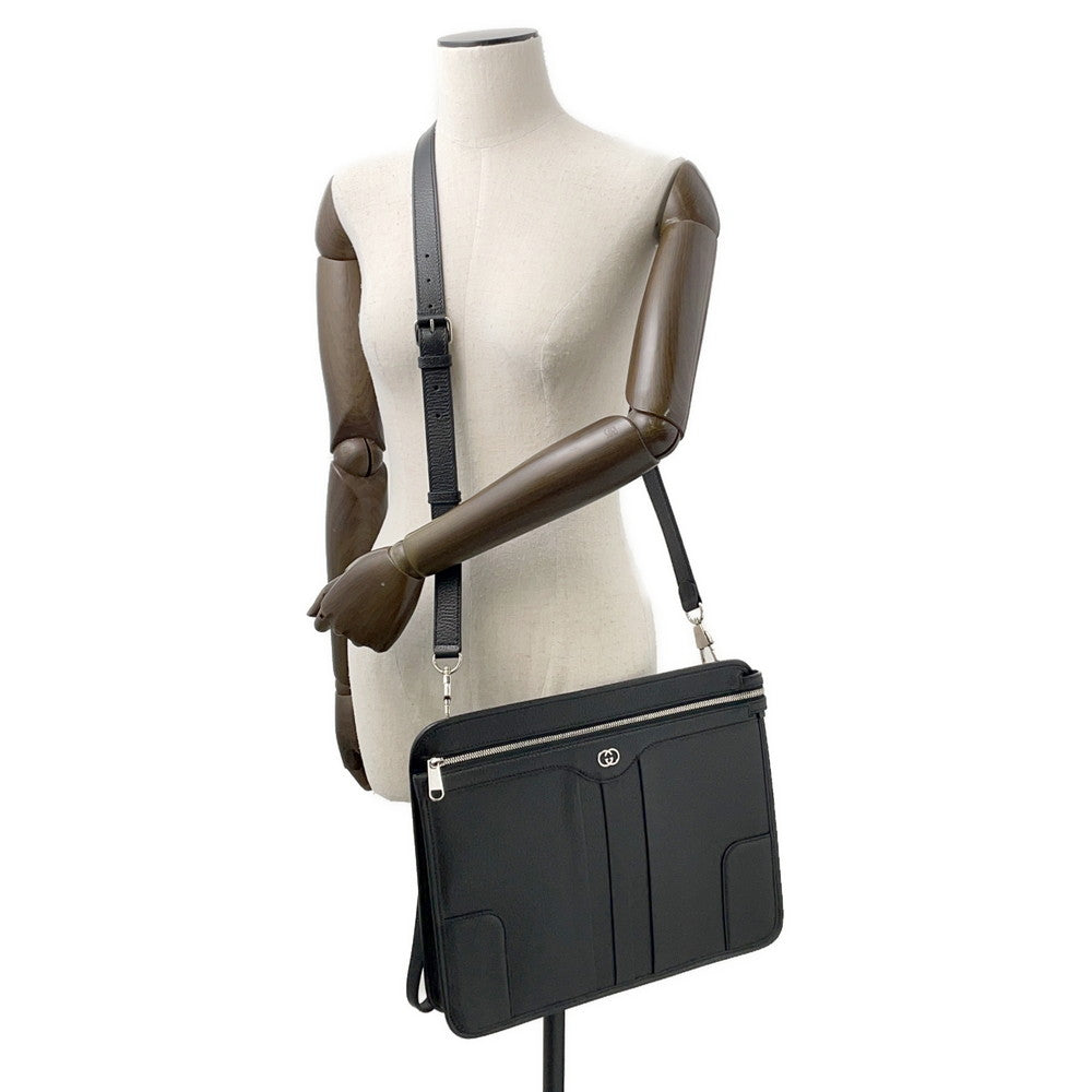 GUCCI Interlocking G Messenger Bag Black735111 Leather
