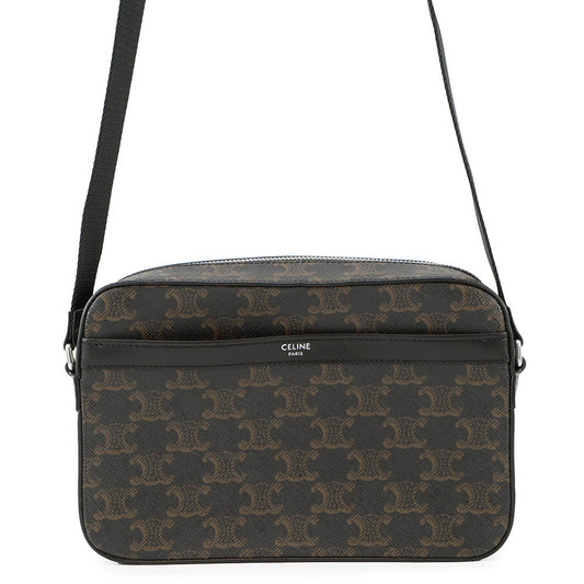 CELINE Triomphe Shoulder Bag Black/Brown PVC Leather