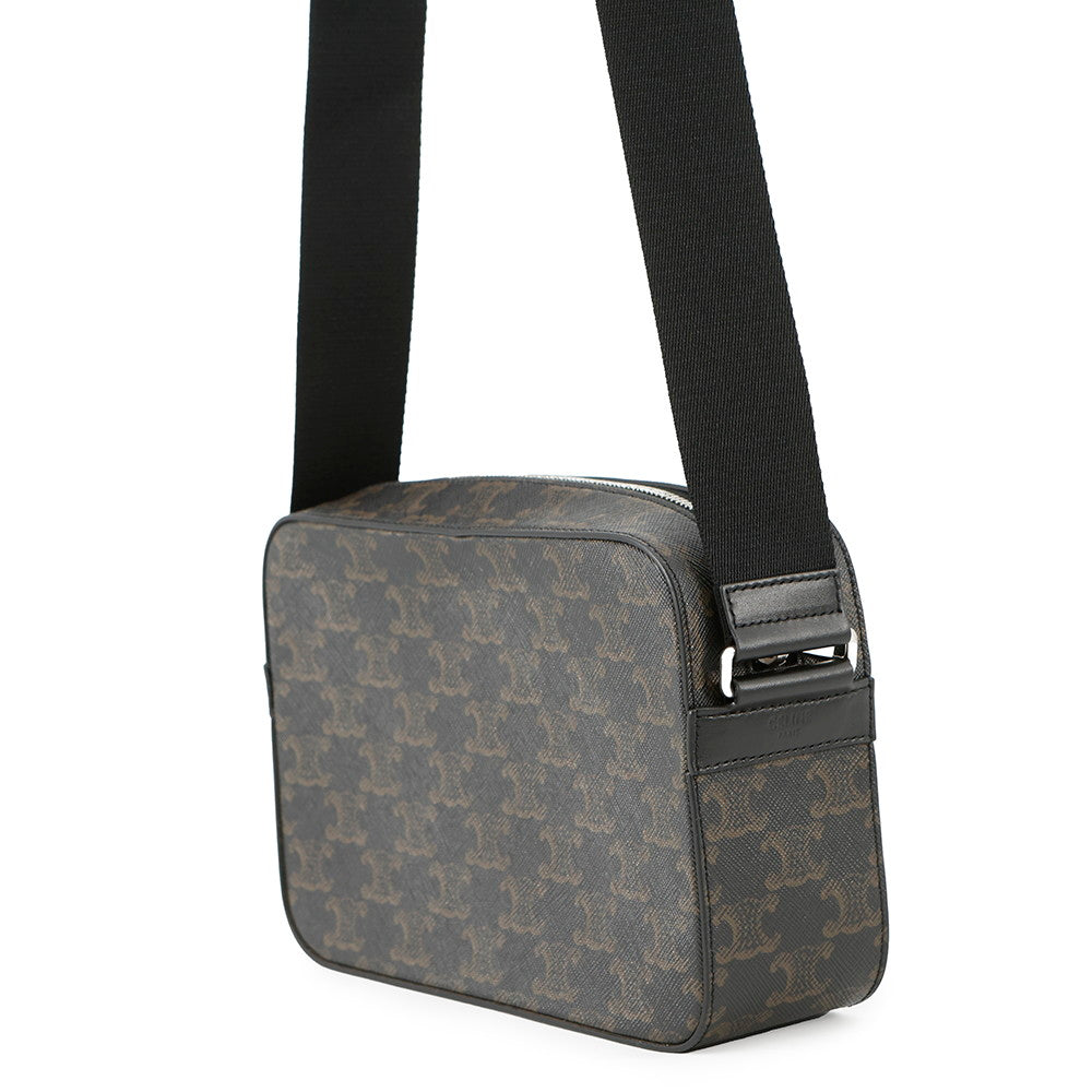 CELINE Triomphe Shoulder Bag Black/Brown PVC Leather